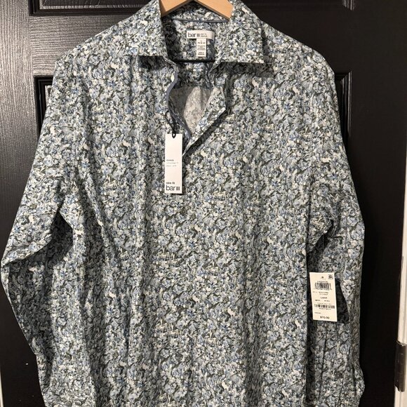 NWT Mens Bar III Long Sleeve Button Down Blue Floral Pattern Slim Fit - Picture 1 of 5